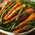Honey glazed carrots and green beans served as a colorful, healthy side dish.