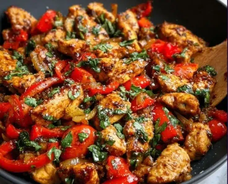 Colorful Mediterranean Chicken Stir Fry with fresh vegetables and spices