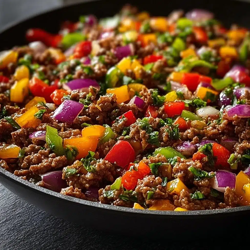 Mediterranean Ground Beef Stir Fry with vibrant vegetables and spices