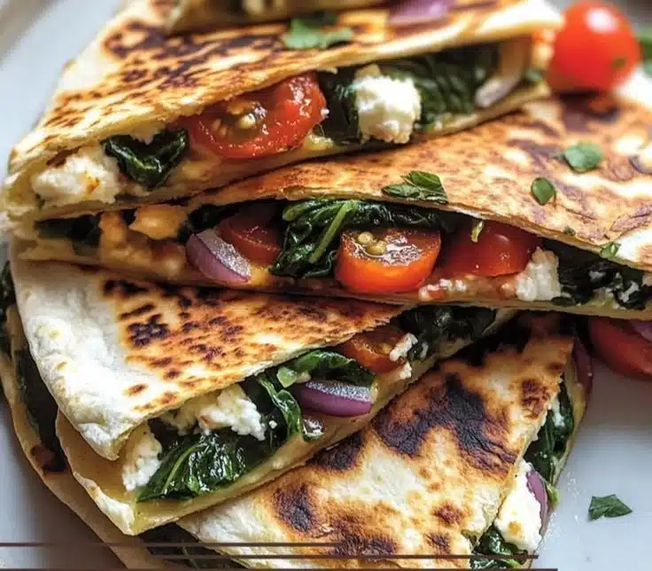 Delicious Mediterranean Quesadillas filled with fresh vegetables and cheese