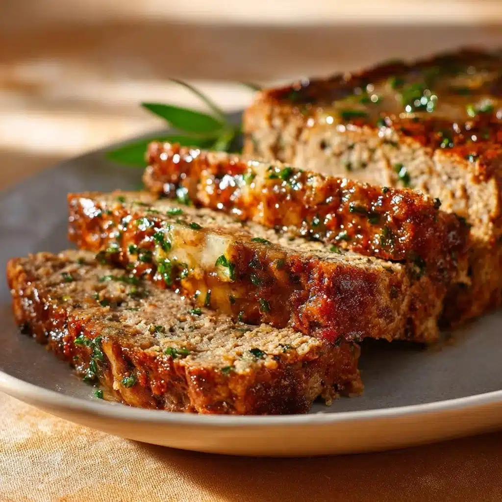 Delicious Garlic Parmesan Meatloaf served with herbs and spices