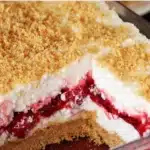 No-bake cherry yum yum dessert layered with cherries and creamy filling