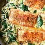 One Skillet Salmon with Lemon Orzo - a delicious and easy meal recipe