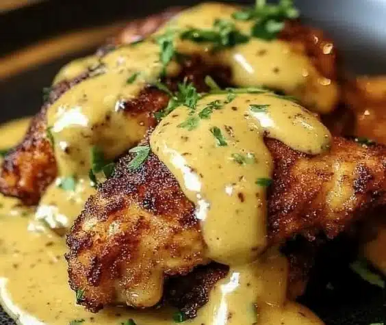 Pretzel Chicken with Mustard-Cheddar Sauce