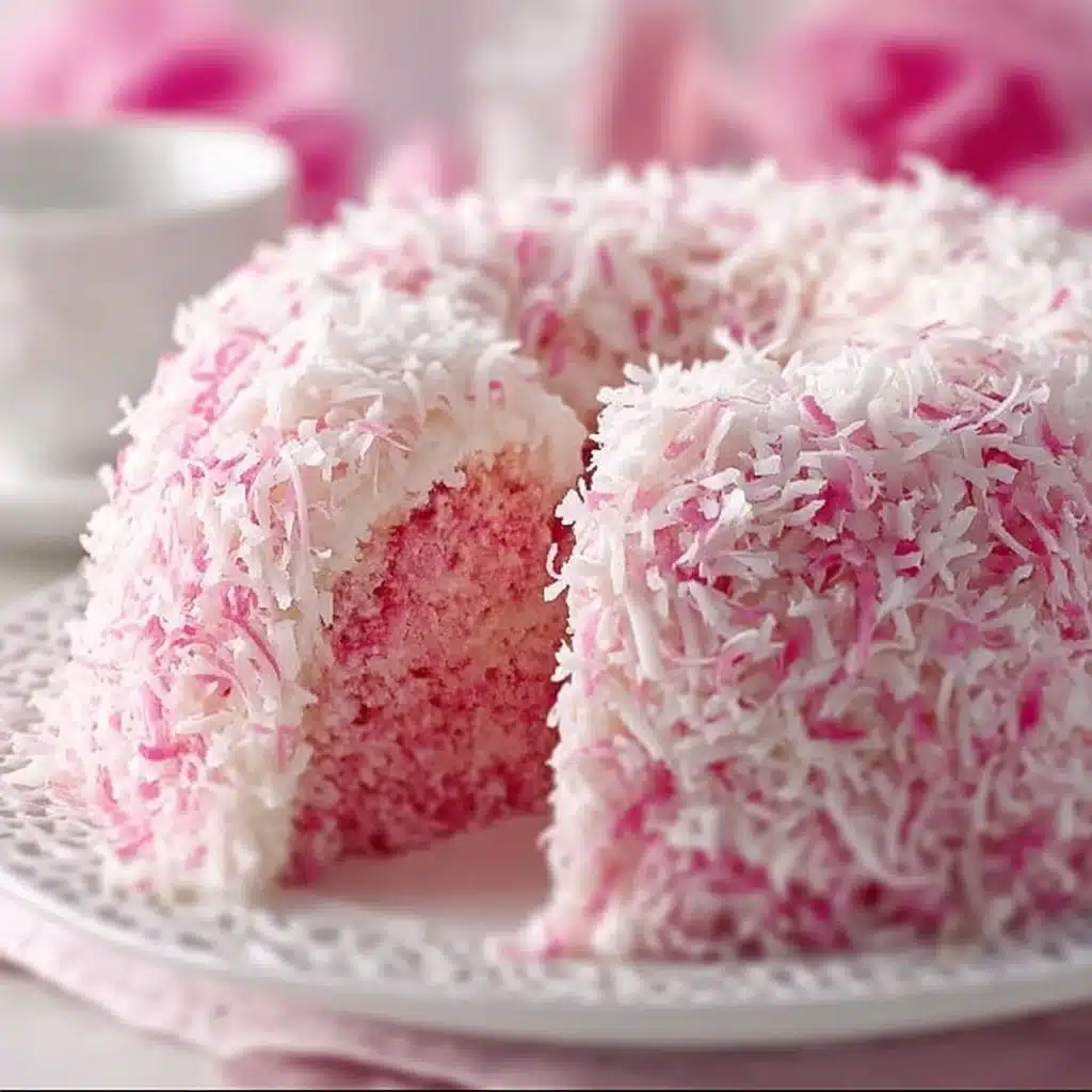 Raspberry Swirl Coconut Snowball Cake