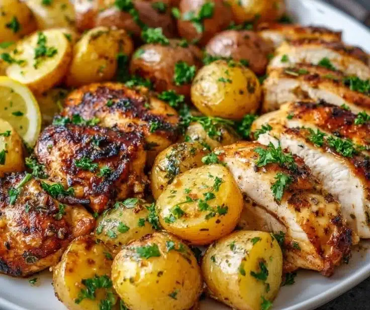 Sheet pan lemon balsamic chicken with roasted potatoes recipe