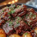 Slow Cooker Garlic Butter Beef with Potatoes in a bowl ready to serve