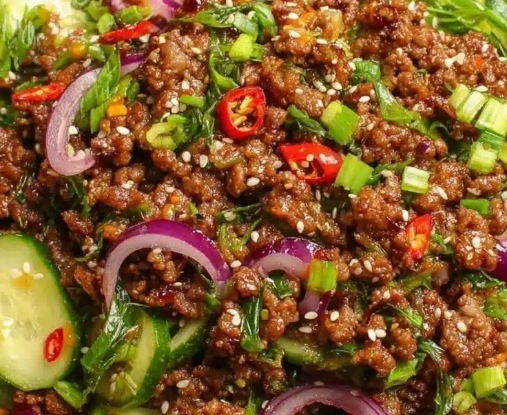 Spicy Korean Ground Beef with Cucumber Salad Recipe