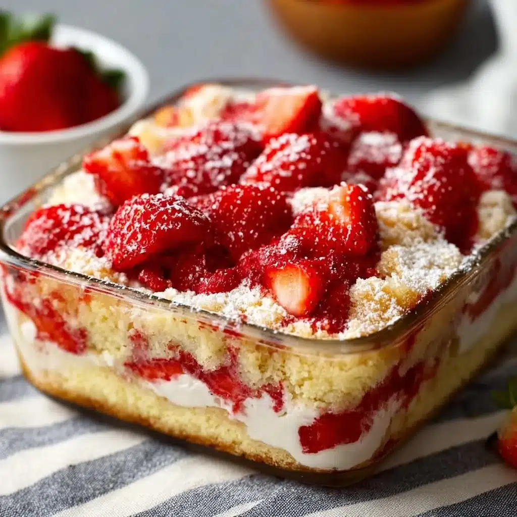 Delicious strawberry cheesecake dump cake ready to serve