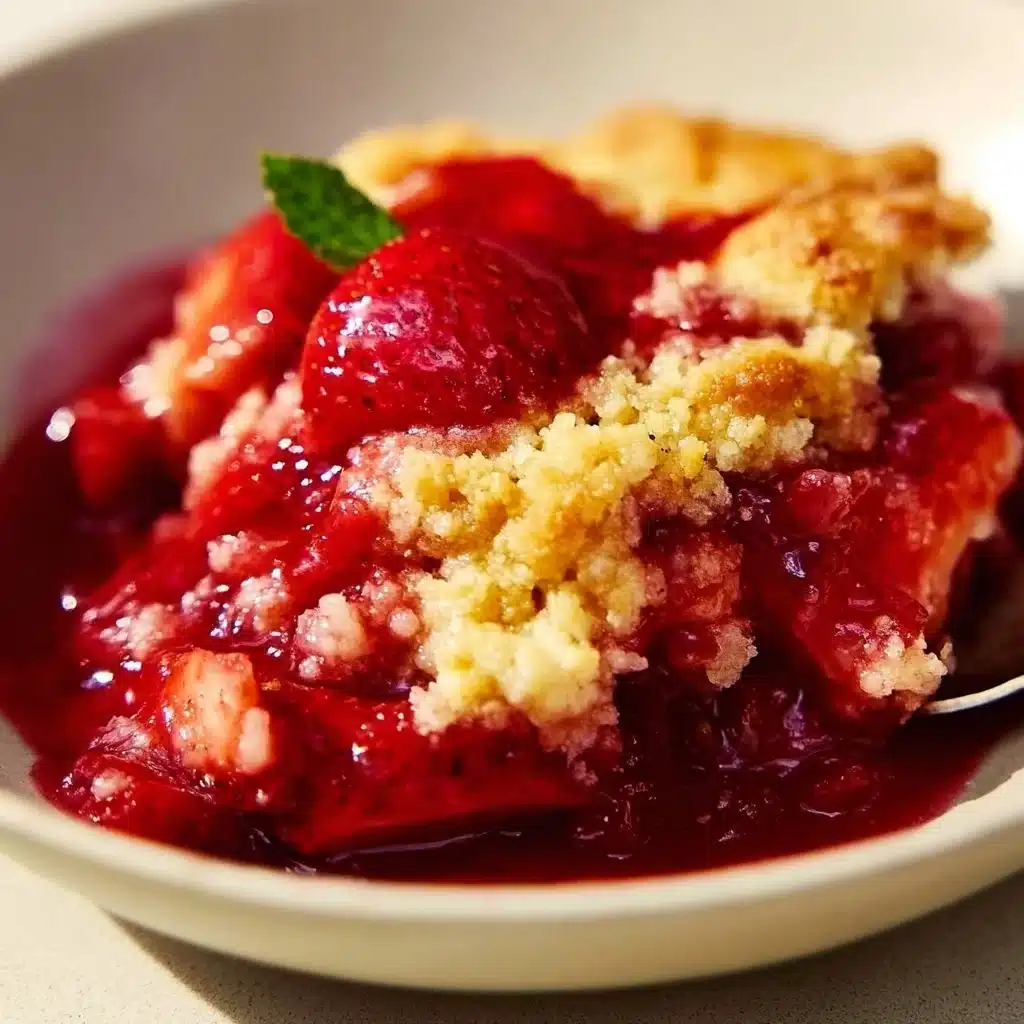 Delicious homemade strawberry cobbler served warm with ice cream