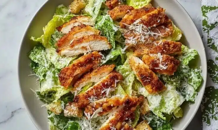 Ultimate Chicken Caesar Salad with fresh romaine, grilled chicken, and creamy dressing