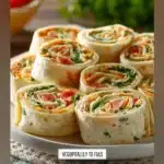 Colorful Vegetable Tortilla Roll Ups filled with fresh veggies and served on a plate.