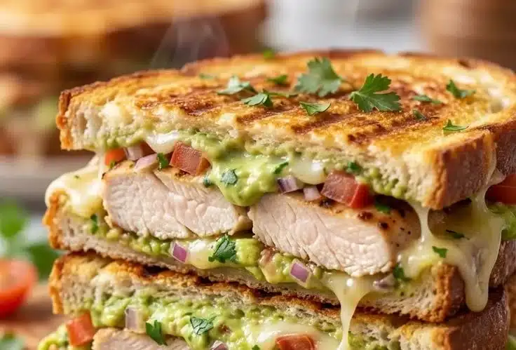 Delicious Chicken Avocado Melt Sandwich with juicy chicken and creamy avocado