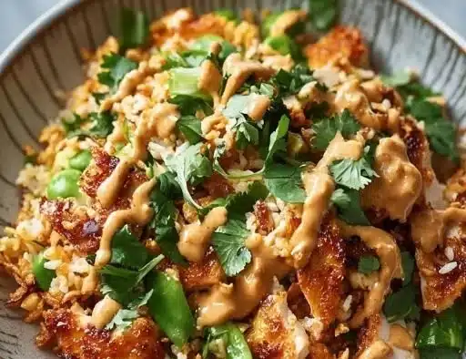 Chicken Crispy Rice Salad with Peanut Dressing