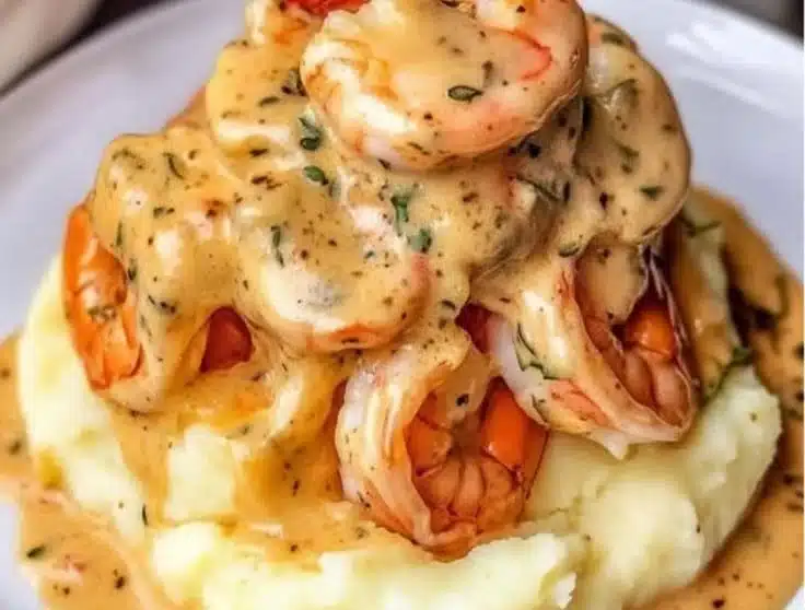 Creamy Garlic Shrimp over Mashed Potatoes