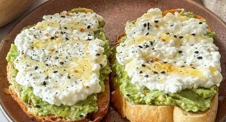 Easy cottage cheese avocado toast topped with fresh herbs and spices