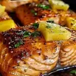 Honey Pineapple Salmon dish with vibrant pineapple and glazed salmon fillet