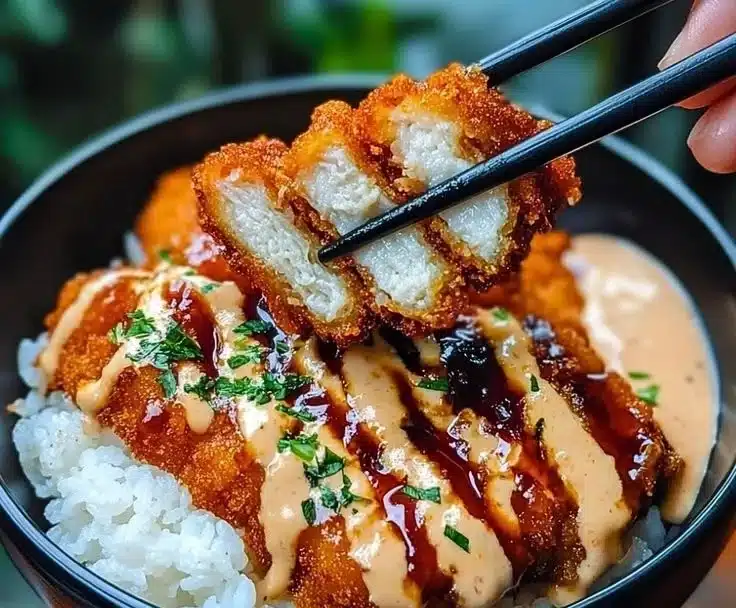 Delicious Japanese Katsu Bowl with Tonkatsu sauce served in a traditional style.