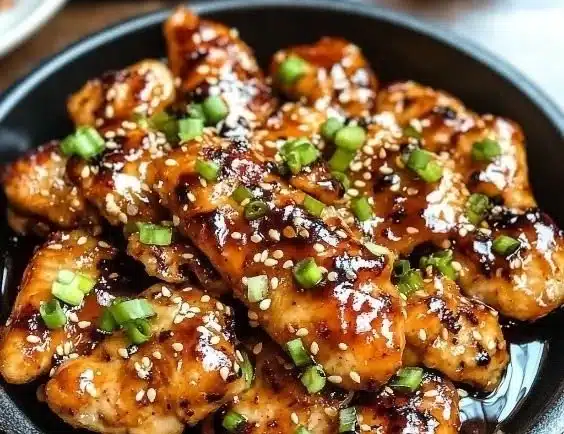 Delicious marinated Korean Chicken Breasts on a serving plate