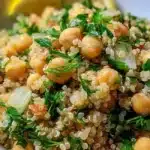 Lemon Herb Quinoa with Chickpeas garnished with fresh herbs