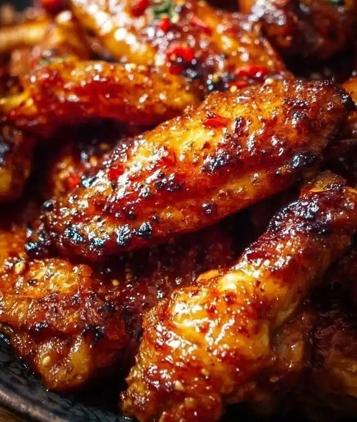 Oven-baked honey BBQ chicken wings with crispy skin and tangy glaze
