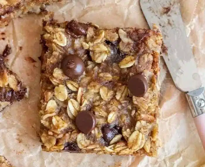 Warm and delicious banana oatmeal bars fresh out of the oven